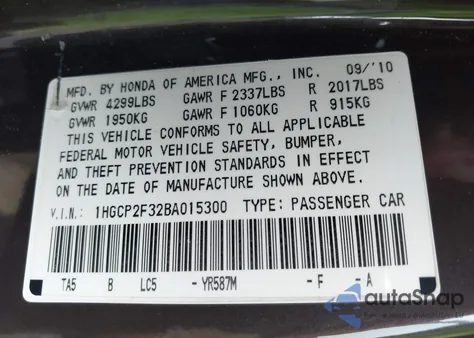 2011 Honda Accord 2.4 Lx from USA, damaged, VIN 1HGCP2F32BA015300